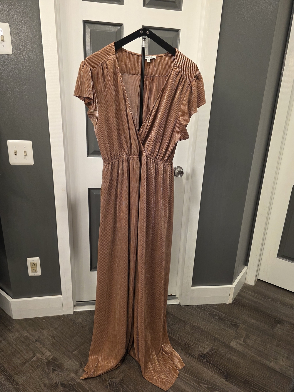 Metallic Copper-Tone Maxi Dress with Surplice Neck